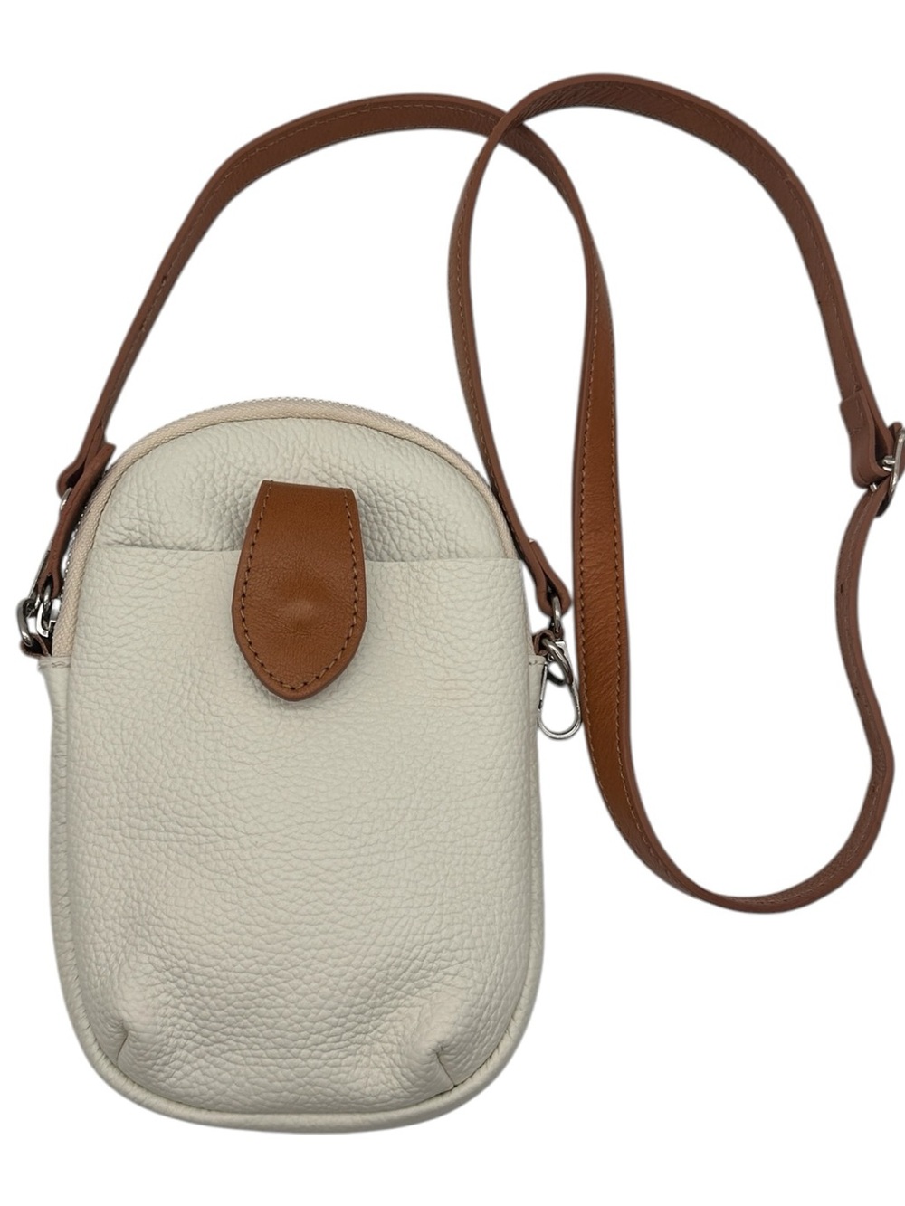 Divina Firenze Pebbled Italian Leather Small Crossbody Bag Cream/Light Brown